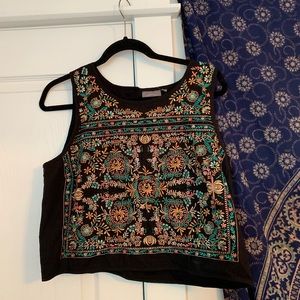 Anthropologie Embroidered Cropped Top
